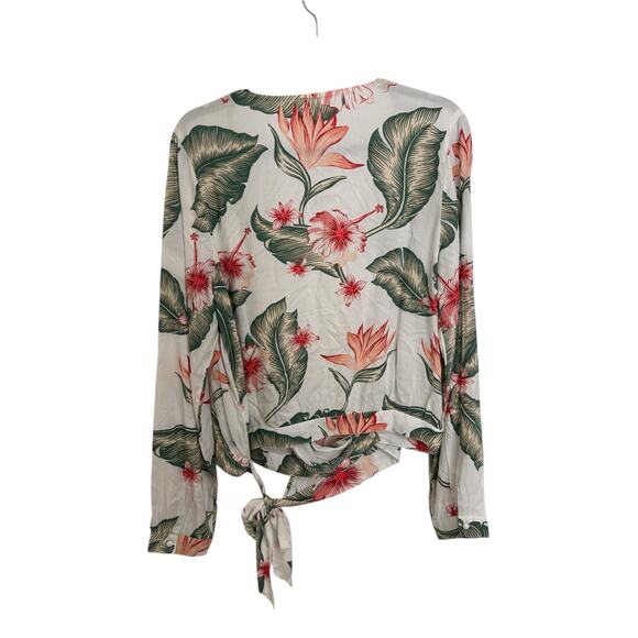 Roxy Top Womens L Empire State View Wrap Marshmallow Tropical Love Long Sleeve - Picture 4 of 7